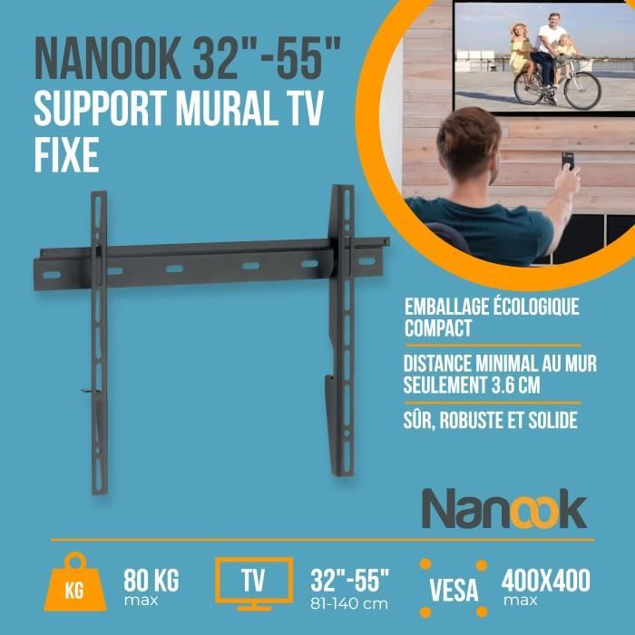 Support Mural TV NANOOK - Ultra Plat - 32-55 Pouces - pour télés LCD et (O)LED - Noir