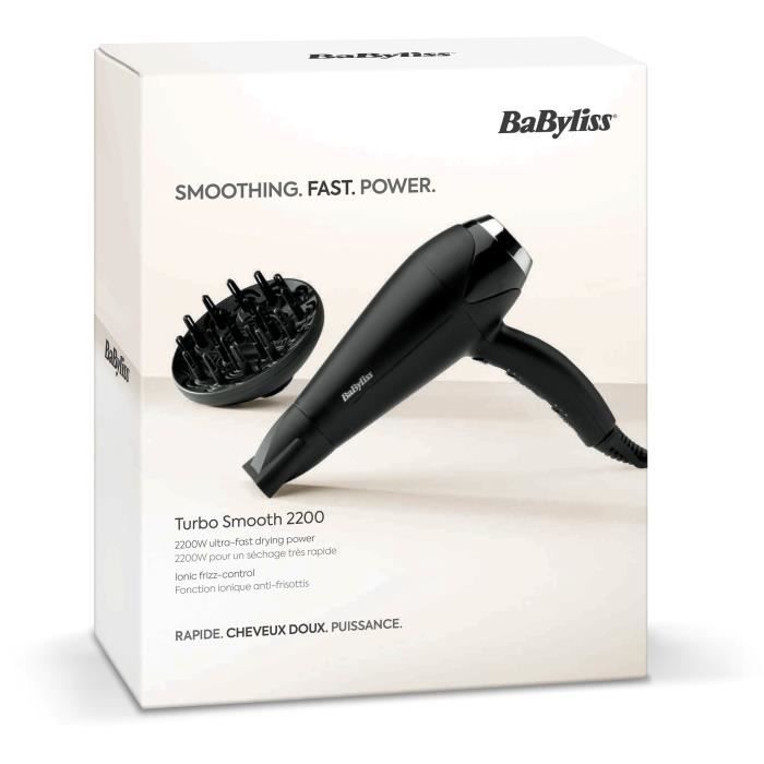 Seche-cheveux - BaByliss - D572DE Turbo Smooth 2200 avec Technologie Ionique et Céramique