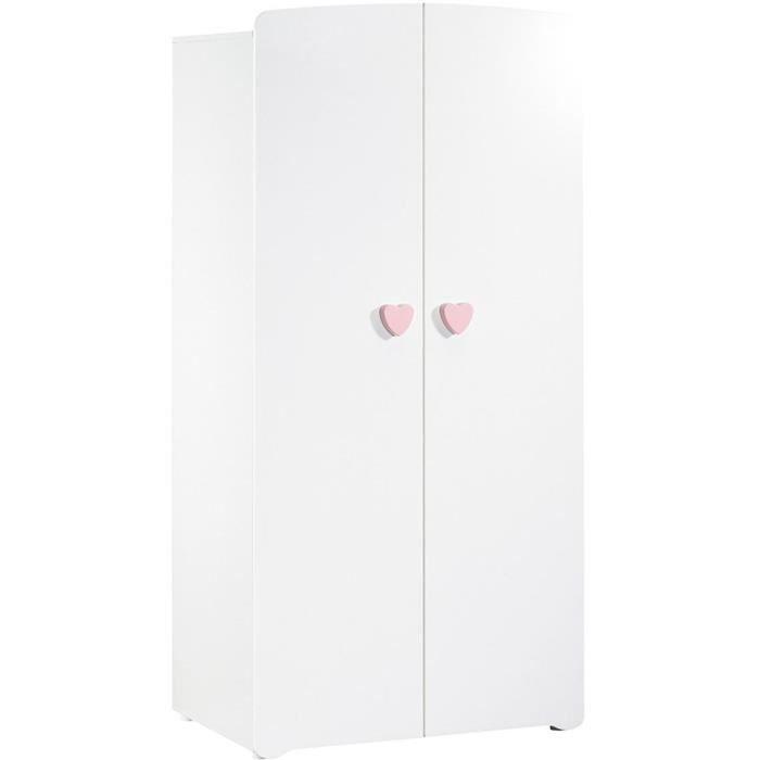 Chambre bébé trio Basic coeur: lit 120x60, commode a langer et armoire - Babyprice - Blanc