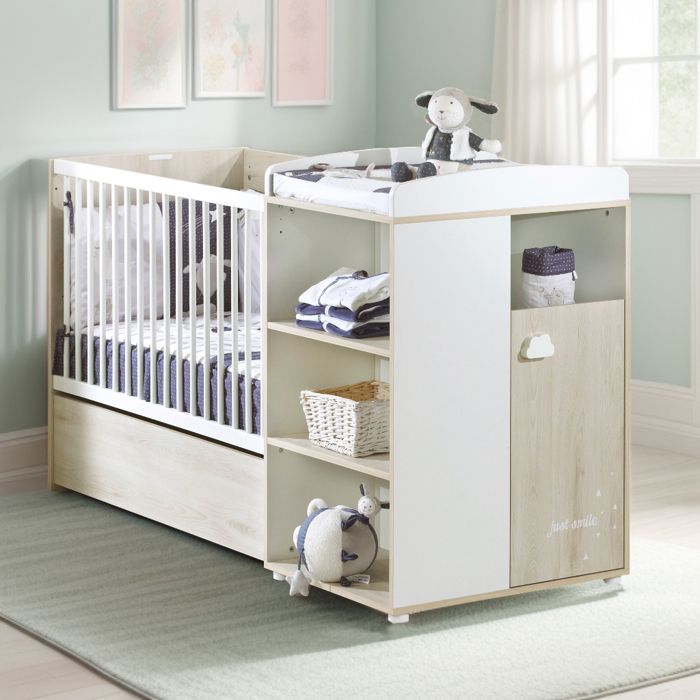 Lit Combiné - 120x60cm - Evolutif en 90x190cm - Babyprice Smile - Hetre