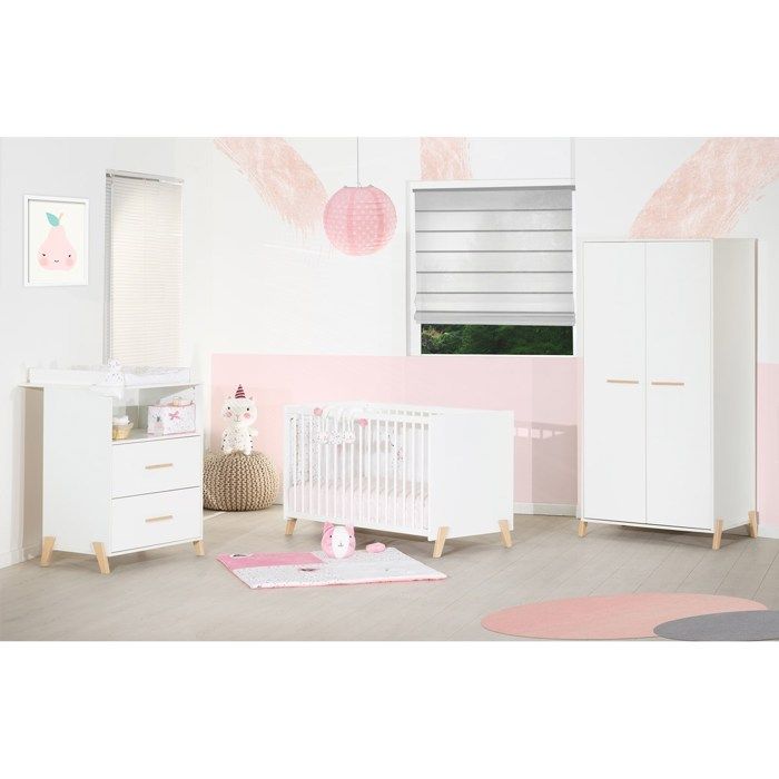 Lit bébé - 120 x 60 cm - Babyprice Joy Naturel - Blanc - Sur pieds en bois naturel