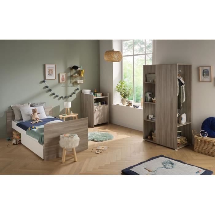 Lit bébé combiné - 120x60cm - Evolutif en 90x190cm - Babyprice Up - Chene - Avec commode a langer 1 porte