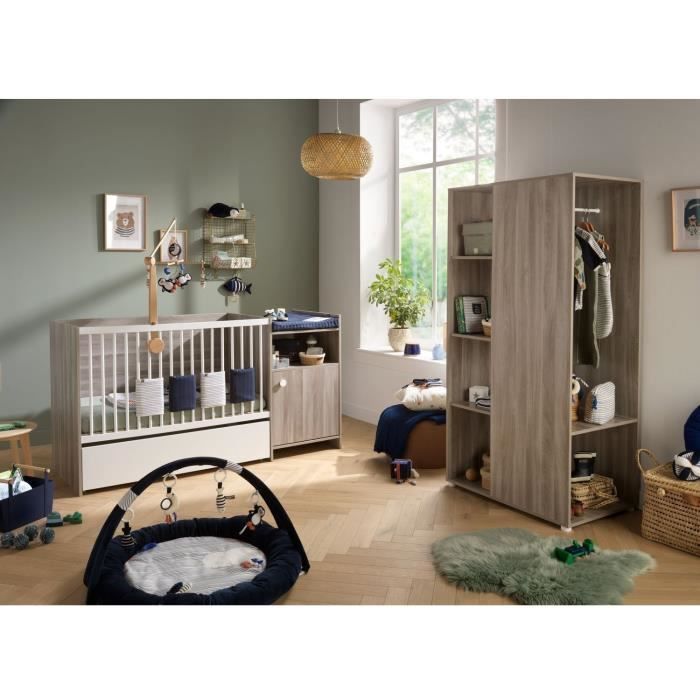 Lit bébé combiné - 120x60cm - Evolutif en 90x190cm - Babyprice Up - Chene - Avec commode a langer 1 porte