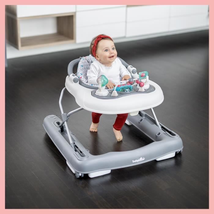 BABYMOOV Trotteur-Pousseur bébé - Evolutif - Pliage compact - Musical, Zinc