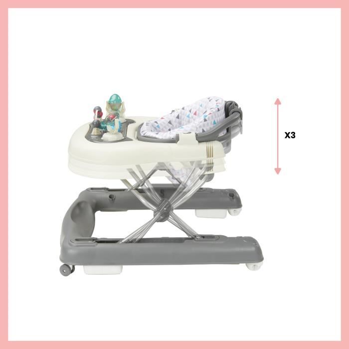 BABYMOOV Trotteur-Pousseur bébé - Evolutif - Pliage compact - Musical, Zinc