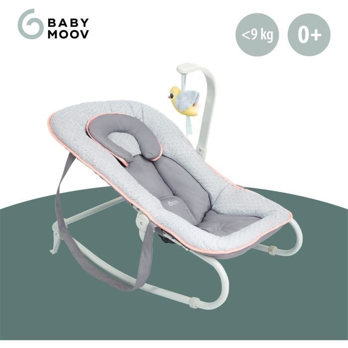 BABYMOOV Transat bébé graphik, balancelle ou fixe, molletonné, pliage compact, déhoussable, peche