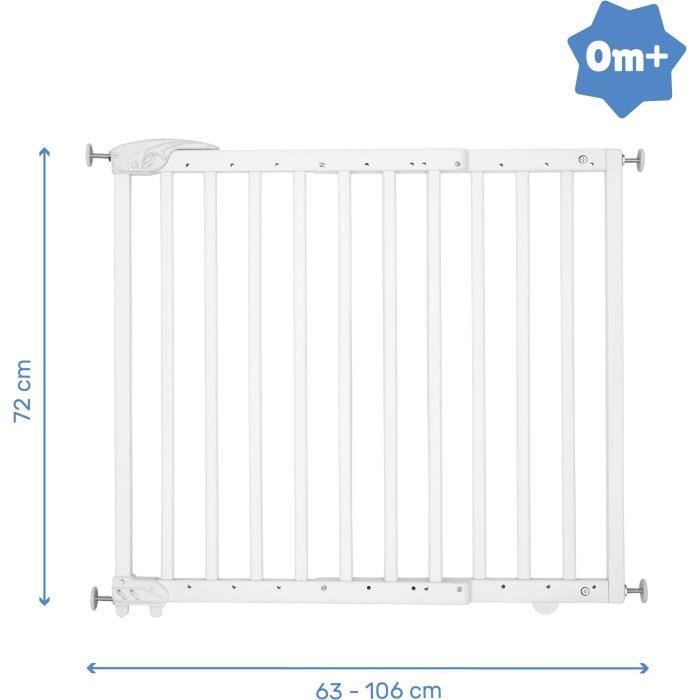 Badabulle Barriere de Sécurité Deco Pop - Barriere Extensible pour Ouverture de 63 a 106cm - Fixation Vis, Blanc