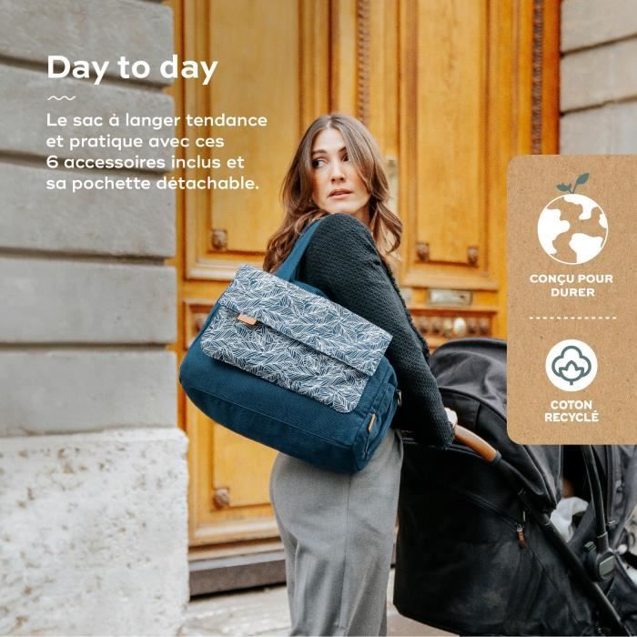 Babymoov Sac (a langer) Day to Day - Tendance et Fonctionnel, Capacité 23L, Nombreuses poches, 6 Accessoires inclus, Palm