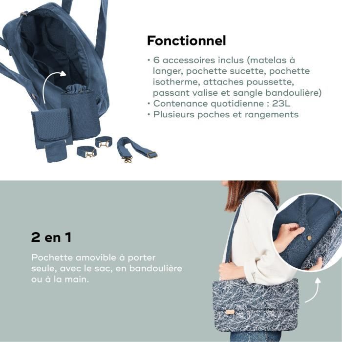 Babymoov Sac (a langer) Day to Day - Tendance et Fonctionnel, Capacité 23L, Nombreuses poches, 6 Accessoires inclus, Palm