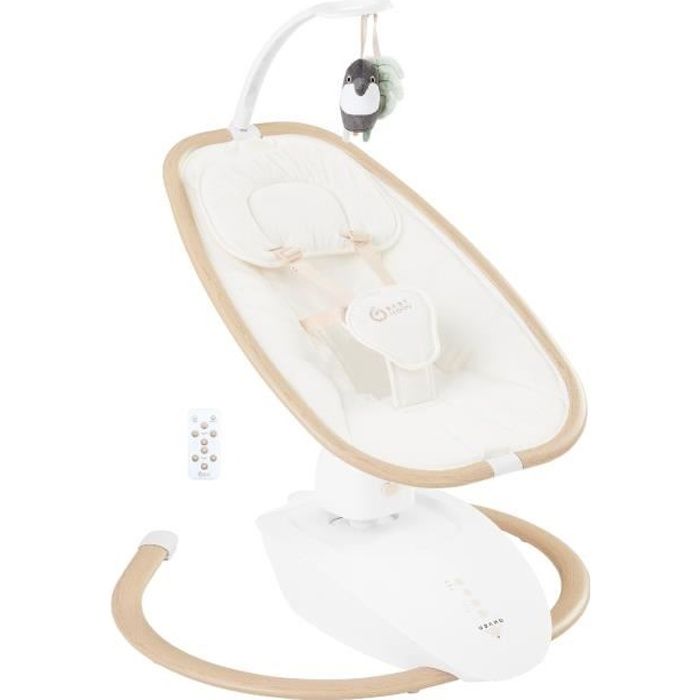 Babymoov Balancelle Bébé Swoon Hoop - Télécommande incluse, Ultra Confort, Design Épuré, Assise Rotative 90°, Arche de jeux