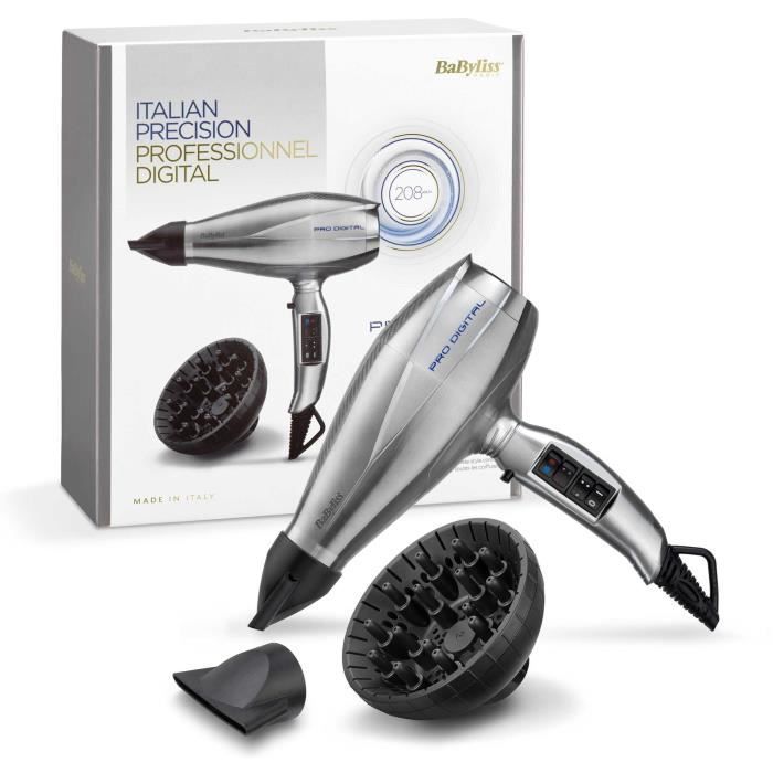 Seche-cheveux  - BaByliss - 6000E Pro Digital 2200 - Technologie Ionique et Céramique - Fabriqué en Italie