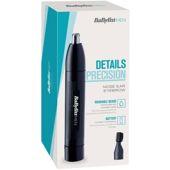 Tondeuse nez/oreilles/sourcils - BaByliss - E652E - Lame en acier inoxydable - Fonctionnement sans fil