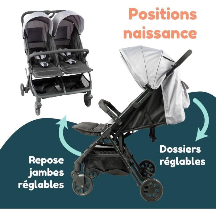 Poussette double BAMBISOL - Pour jumeaux et pour enfants d'âge rapprochés de la naissance a 36 mois