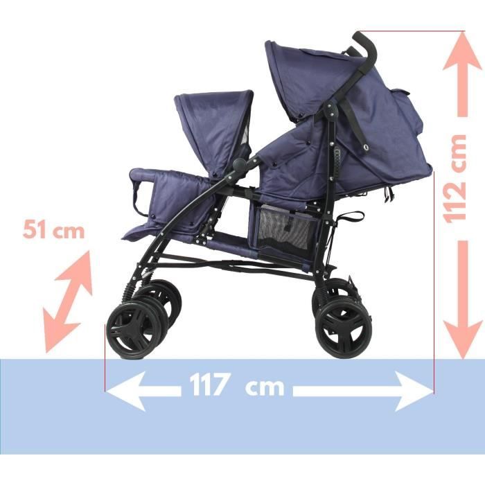 Poussette canne double BAMBISOL - 6-36 mois pour le siege avant (max 15 kg) et de 0-36 mois (max 15 kg) pour le siege arriere