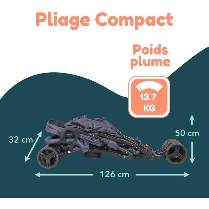 Poussette canne double BAMBISOL - 6-36 mois pour le siege avant (max 15 kg) et de 0-36 mois (max 15 kg) pour le siege arriere