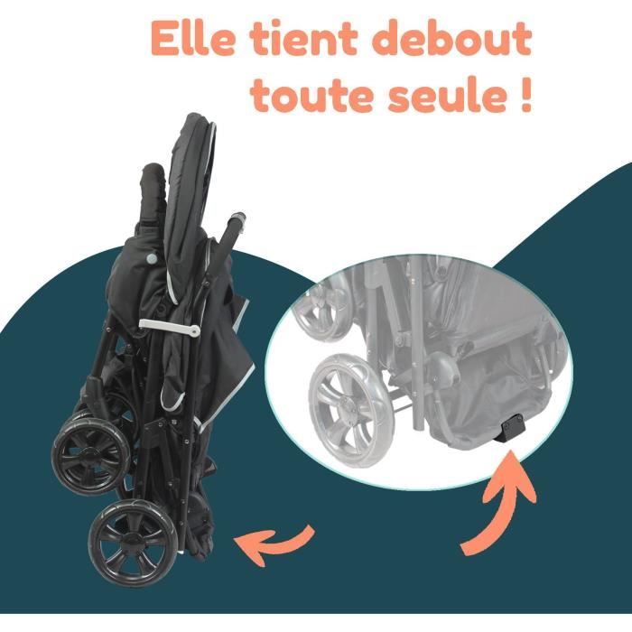 Poussette double jumeaux - BAMBISOL - Combiné Poussette Double + Siege Auto I-size - 4 roues - Noir