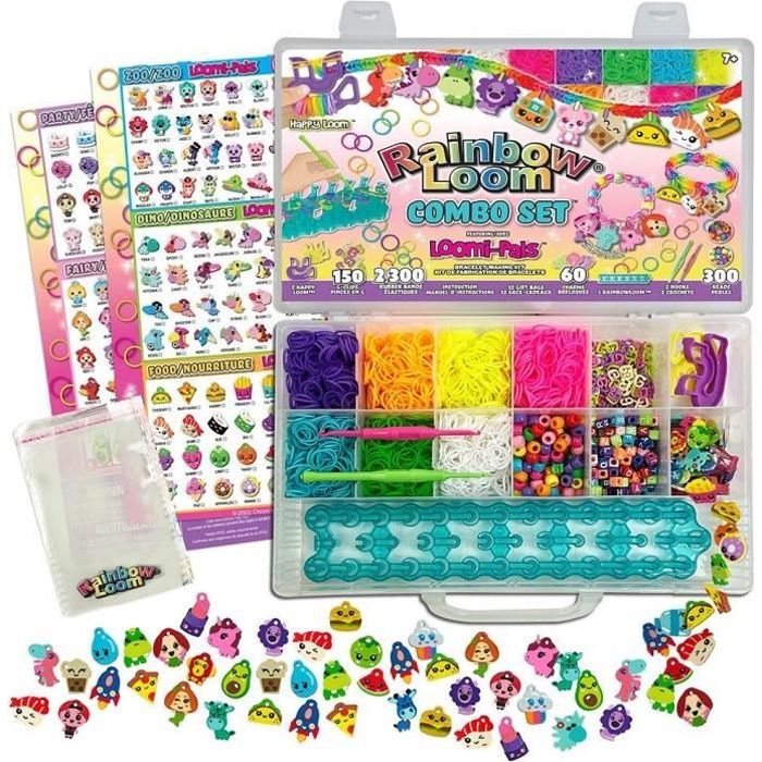 Bandai - Rainbow Loom Combo Set  Fabrication de bracelets - Métier a tisser avec 2300 élastiques  Charms et Perles - ? CD00102