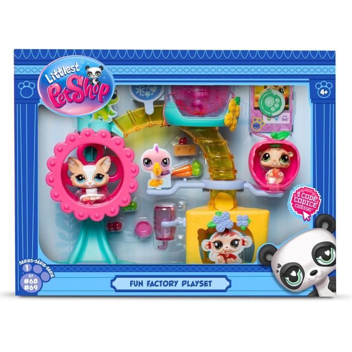 BANDAI - Littlest Pet Shop - Coffret Fun Factory - Ensemble de jeu avec 2 animaux, décor et accessoires - BF00519