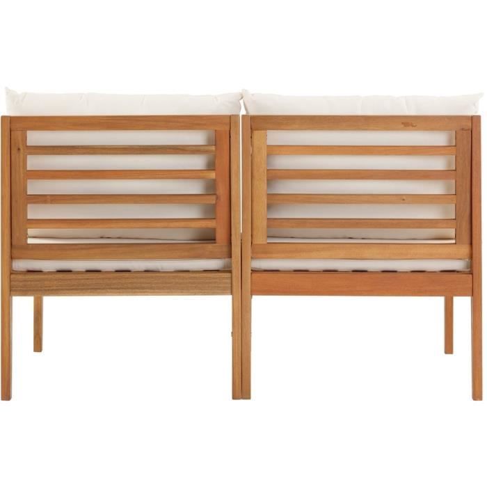 Banquette de jardin ALMA en bois d'acacia FSC avec coussins - 2 personnes - Blanc