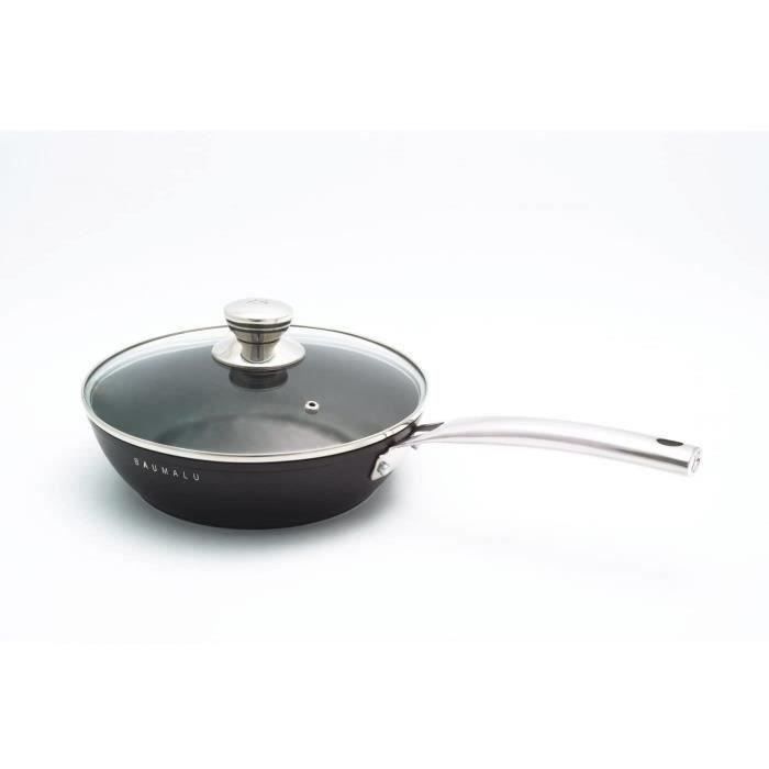 Lot sauteuse 24 cm + poele 20 cm - BAUMALU - Black edition - Avec couvercle - Aluminium