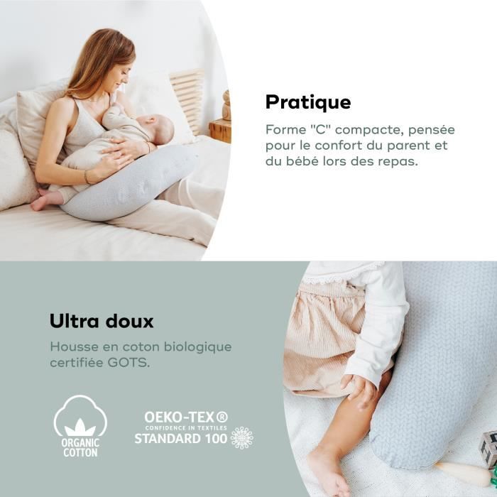 BABYMOOV B.LOVE Coussin de maternité et allaitement, certifié oeko-Tex et bio, mineral grey