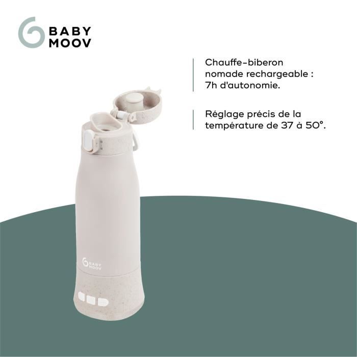 Chauffe-biberon nomade Moov & Feed - BABYMOOV - 340ml - minéral beige - Réglage température - Maintien chaud