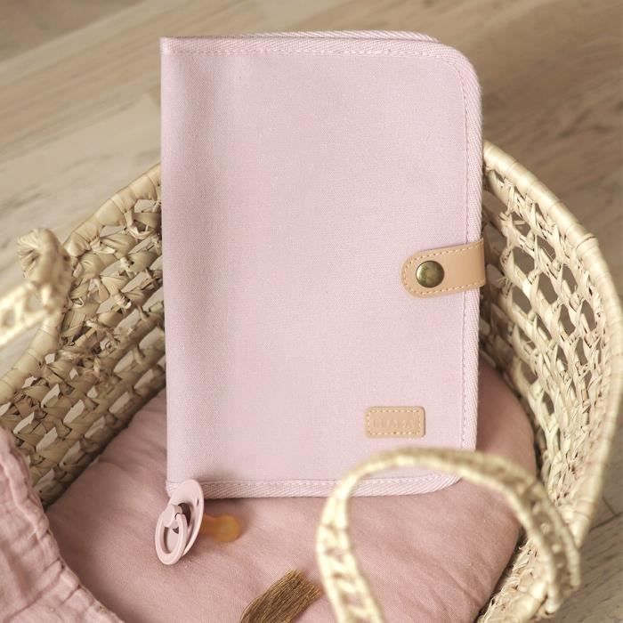 BEABA, Protege carnet de santé canvas rose poudré