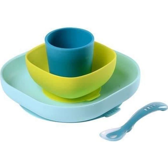 Béaba Coffret Repas Silicone 4 pieces Bleu