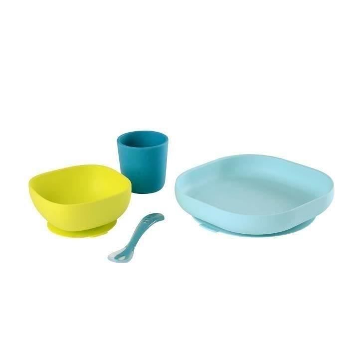 Béaba Coffret Repas Silicone 4 pieces Bleu