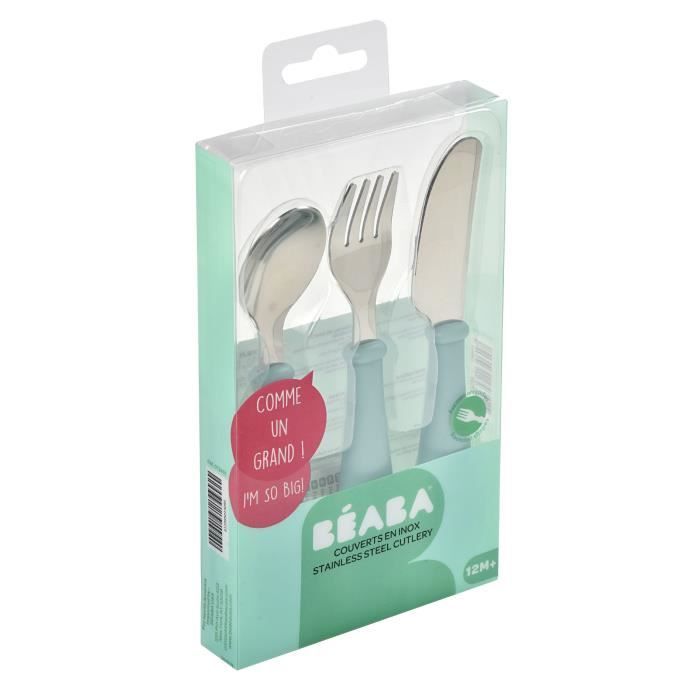 BEABA, Set de 3 couverts inox airy green