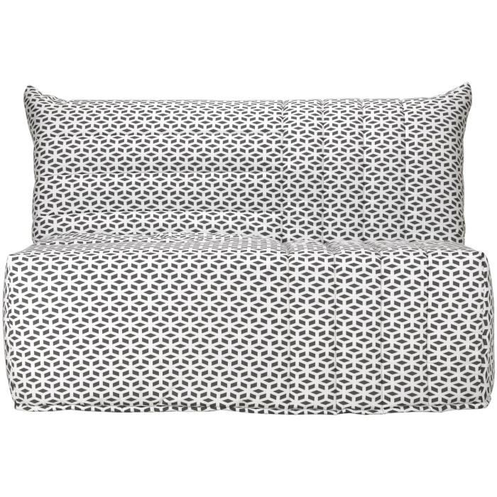 COMFORT BULTEX Banquette BZ 3 places - Tissu noir et blanc - Made in France - L 142 x P 101 cm - BECCI