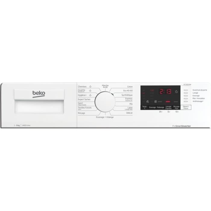 Lave-linge hublot BEKO WTV95220W - 9 kg - Induction - L60cm - 1400 trs/min - Classe A - Blanc