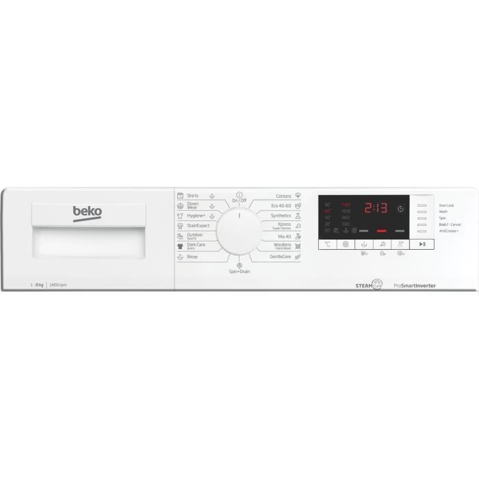 Lave-linge hublot BEKO b300 WUE8726XST - 8 kg - Induction - L60cm - 1400 trs/min - Classe A - Blanc