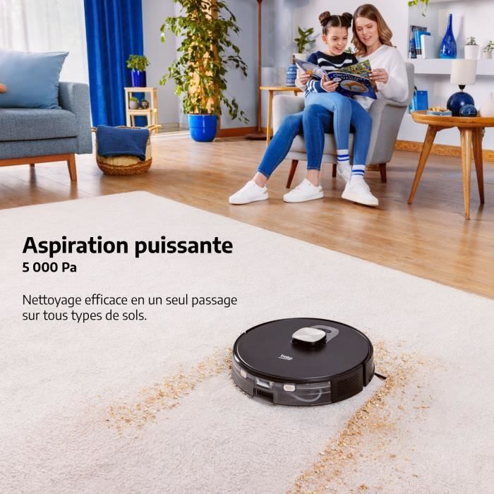 BEKO VRR94314VB - Aspirateur robot 2 en 1 - Connecté - Autonomie 240 minutes - 5000 pa - 4 vitesses - Noir