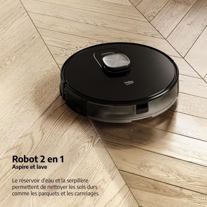 BEKO VRR94314VB - Aspirateur robot 2 en 1 - Connecté - Autonomie 240 minutes - 5000 pa - 4 vitesses - Noir