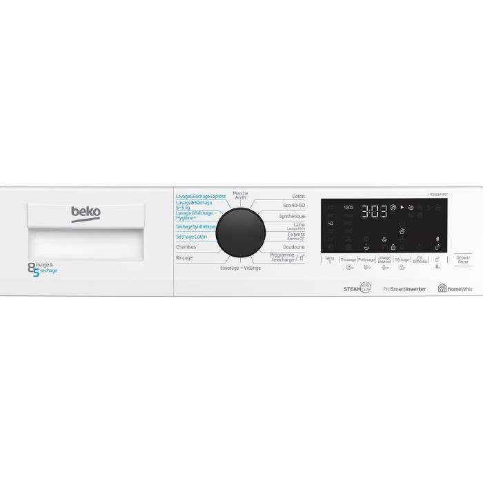 Lave-linge séchant BEKO b300 HTE8614YBST - 8 / 5 kg - Induction - 1200 trs/min - Classe E - Blanc