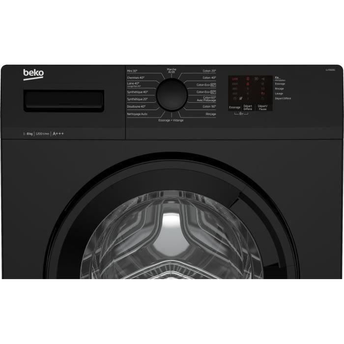 Lave-linge hublot BEKO b100 LLF082B2 - 8 kg - Tambour Aquawave - Induction - 1200 trs/min - Classe C - Noir