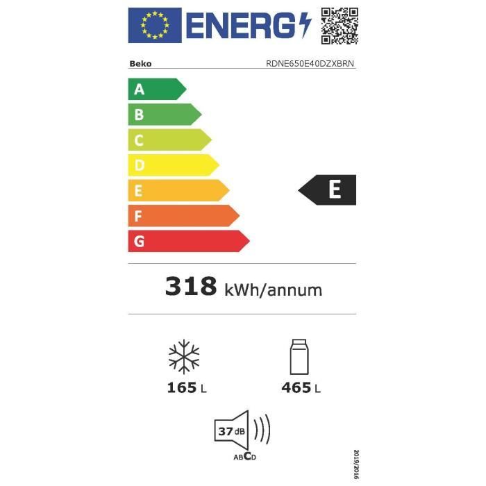 Réfrigérateur pose libre - BEKO - RDNE650E40DZXBRN - Double Porte - 630 L - 83,2 x 76,2 x 187 cm - Carbone