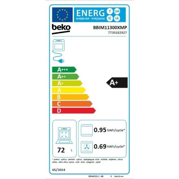 Four encastrable Pyrolyse Chaleur pulsée BEKO BBIM11300XMP Inox - Porte froide - 72L - 59,4 cm