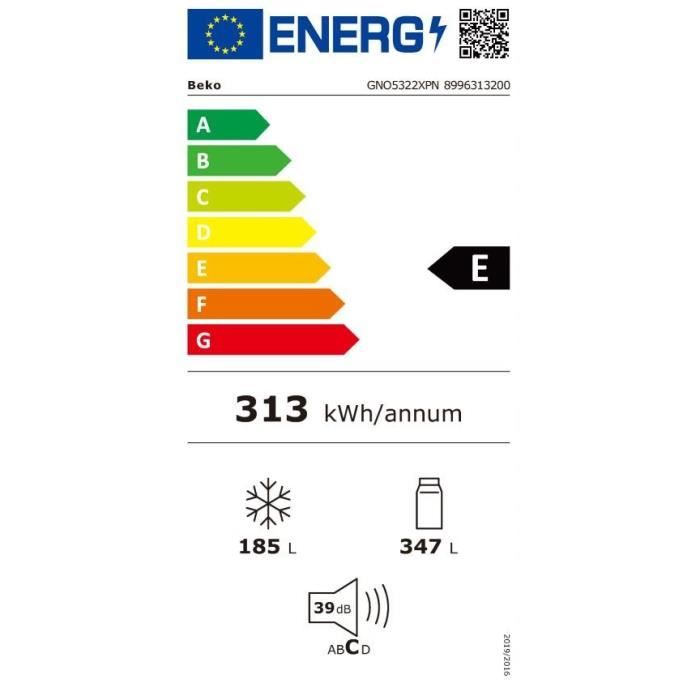 Réfrigérateur américain BEKO GNO5322XPN Side by Side - 532 L - inox