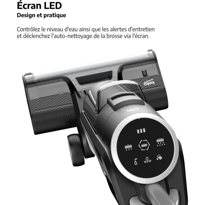 BEKO VRW80318VB - Aspirateur Balai Laveur Sans fil - 250 W - 2 réservoirs indépendants - Ecran LED - Blanc et noir