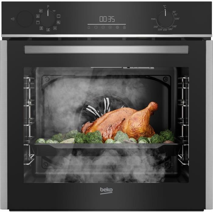 Four encastrable Pyrolyse Chaleur tournante et brassée BEKO BCBIS14300MPSE Inox - Porte froide - 72L - 59,4 cm