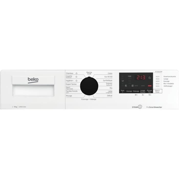 Lave-linge hublot BEKO WTV94221BW - 9 kg - Induction - L60cm - 1400 trs/min - Classe A - Blanc