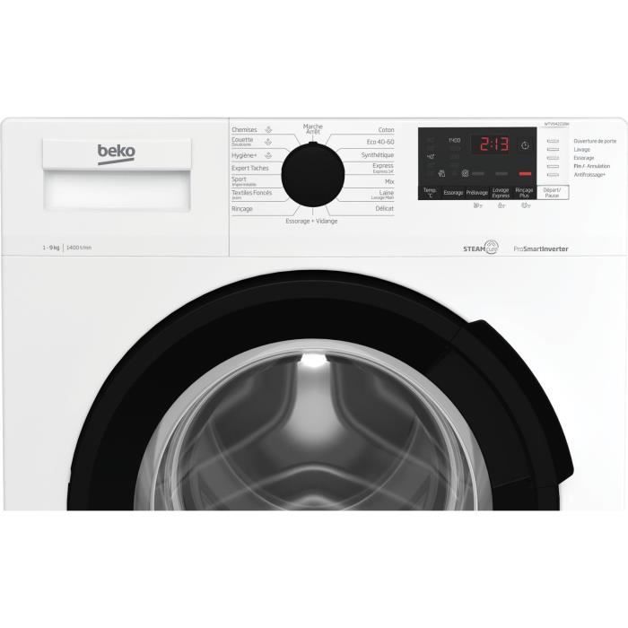 Lave-linge hublot BEKO WTV94221BW - 9 kg - Induction - L60cm - 1400 trs/min - Classe A - Blanc