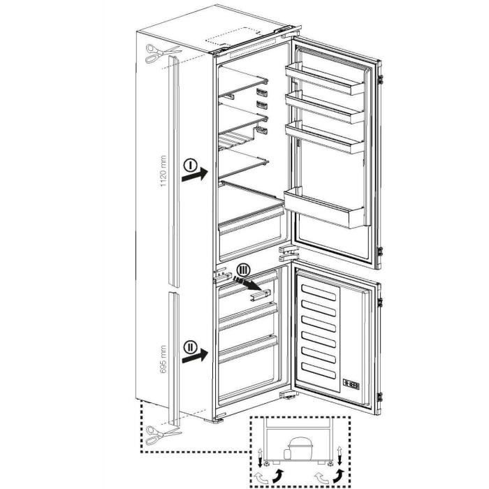 Réfrigérateur combiné - BEKO - 2 portes - Intégrable - 254 L (185 L + 69 L) - Froid ventilé - Classe E