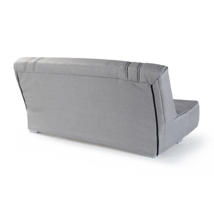 COMFORT BULTEX Banquette clic clac - Tissu Gris + Coussins déco rose - L193 x P9