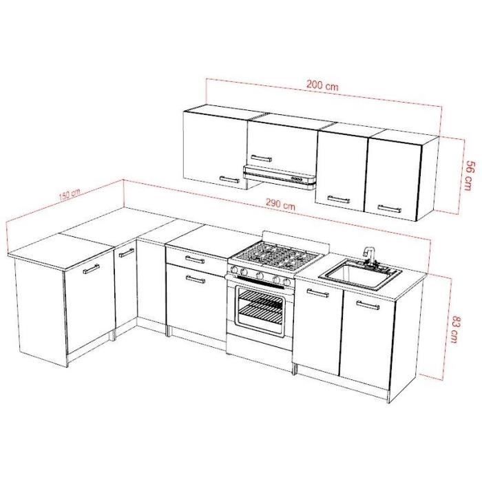 START Cuisine complete d'angle - Mélaminé blanc - Façade polymere gris brillant - L290 x P150 cm - Plan de travail fourni - BERLIOZ