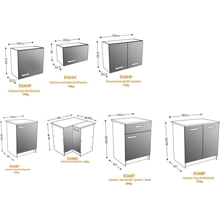 START Cuisine complete d'angle - Mélaminé blanc - Façade polymere gris brillant - L290 x P150 cm - Plan de travail fourni - BERLIOZ