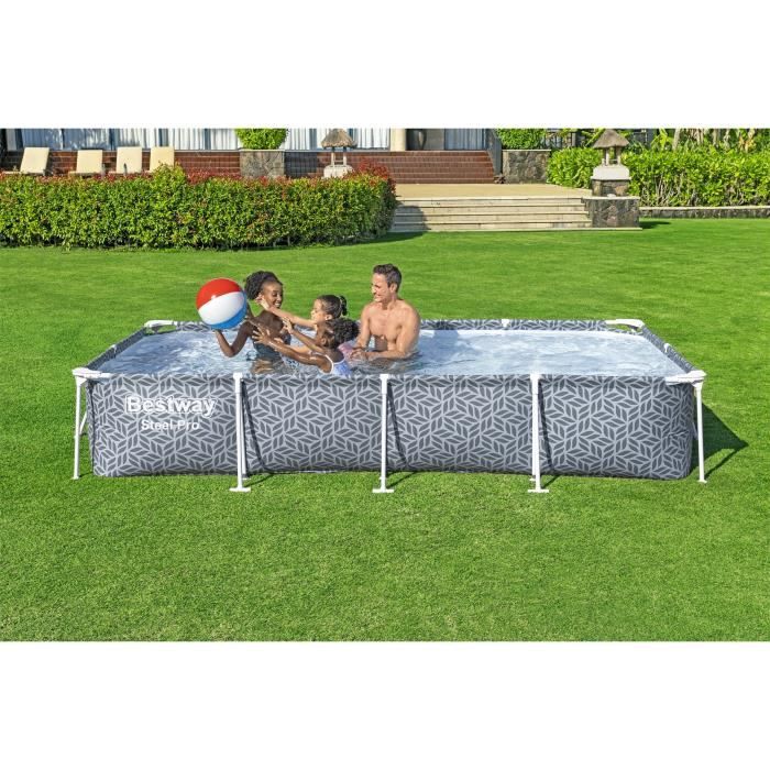 Piscine hors sol tubulaire BESTWAY - Steel Pro - 366 x 201 x 66 cm - Rectangulaire - décor graphique