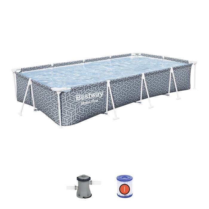 Kit Piscine hors sol tubulaire BESTWAY - Steel Pro - 366 x 201 x 66 cm - Rectangulaire (Inclus épurateur a Cartouche)